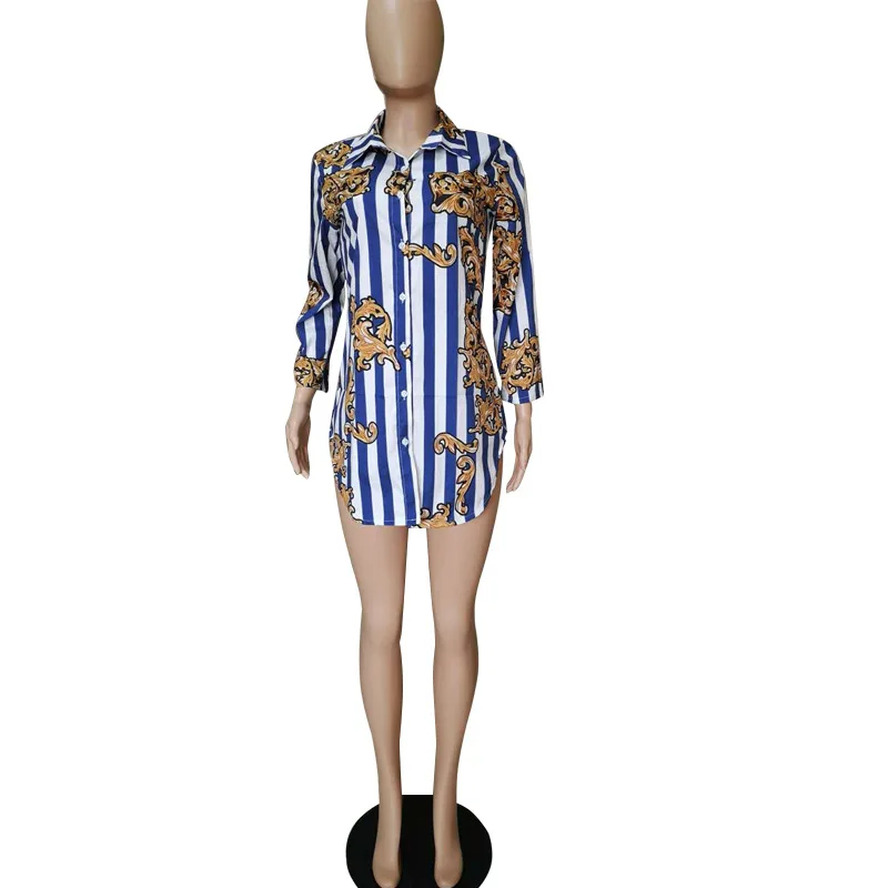 Африка 2018 дизайнерское платье Стиль футболки в полоску с длинным рукавом шифон