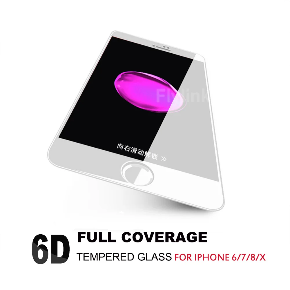 6D полное покрытие закаленное стекло для iPhone 6 7 8 защита экрана на 6s X Plus защитная
