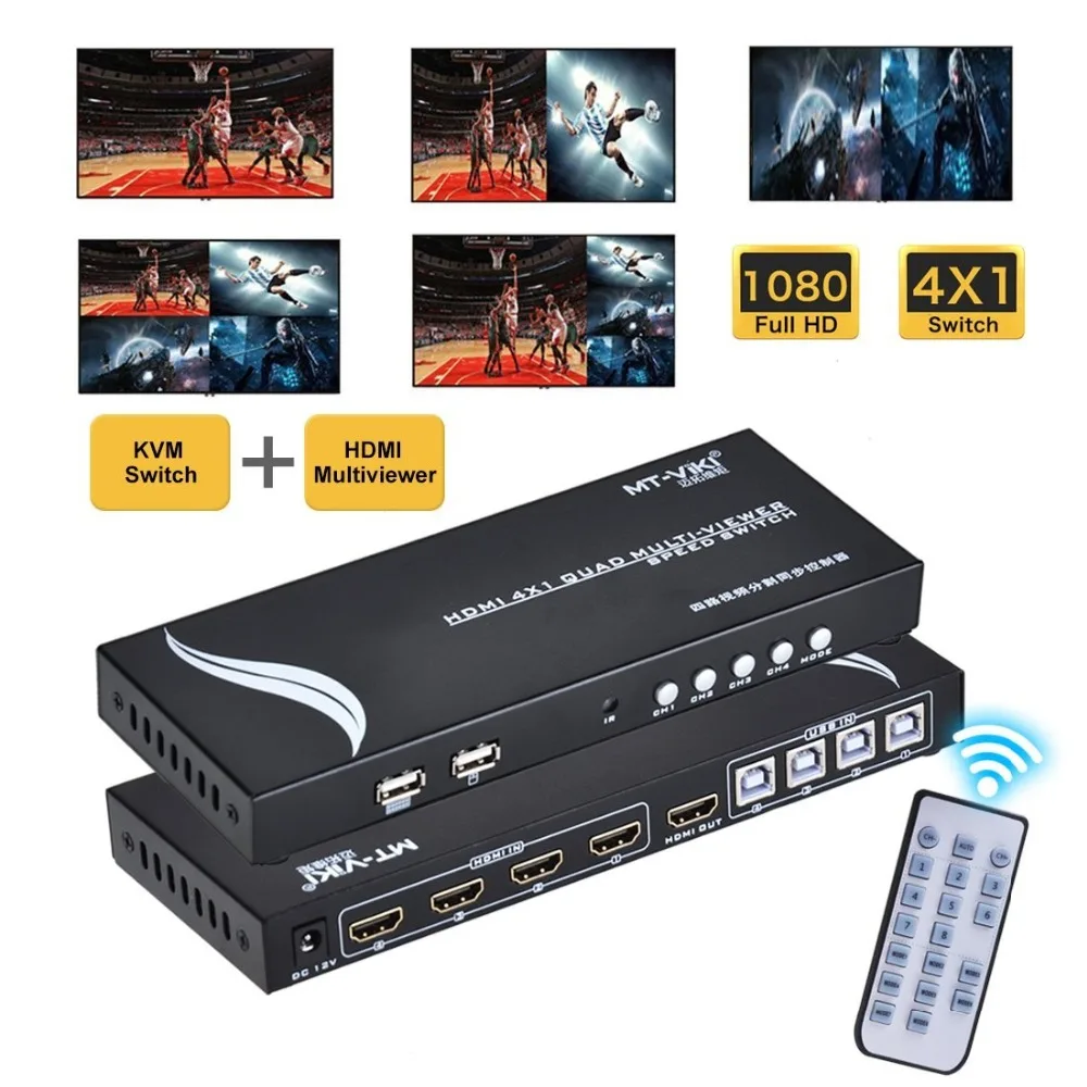 HDMI 4x1 1080 P Quad MultiViewer с USB KM SYN для геймера 4 режима ИК пульт выставочный