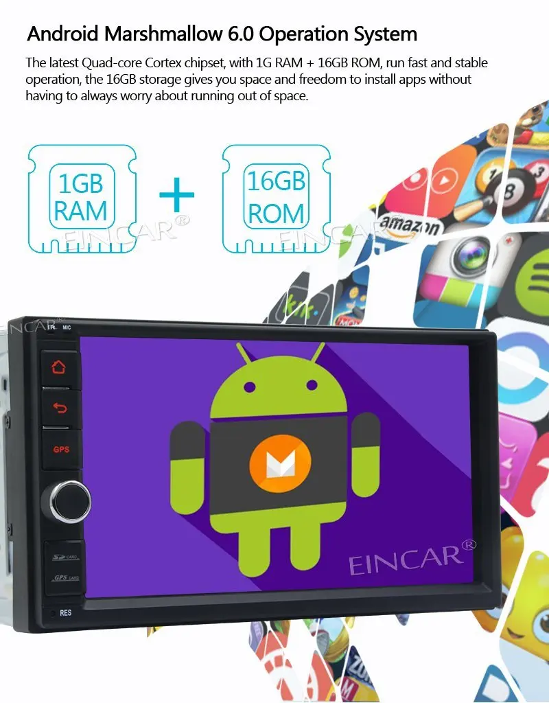 Android 6 0 2 Din стерео 4 ядра 7 &quotавтомобильный Радио плеер в тире gps навигация