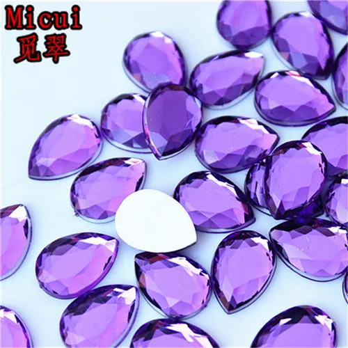 Purple Micui 100 шт 10*14 мм хрустальные каплевидные стразы с плоской задней стороной акриловые Необычные Стразы для украшения одежды MC453 - Цвет: Purple