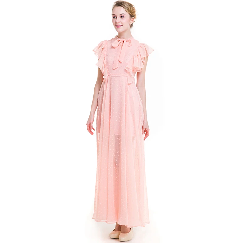 Новый Для женщин Чистый цвет шифоновое платье Модные Элегантные Ruffled-манжеты