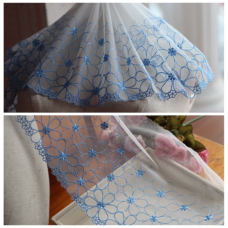 2yards/lot 25cm wide Embroidered Tulle Lace trim mesh lace trim~ blue ~beautiful~ | Дом и сад
