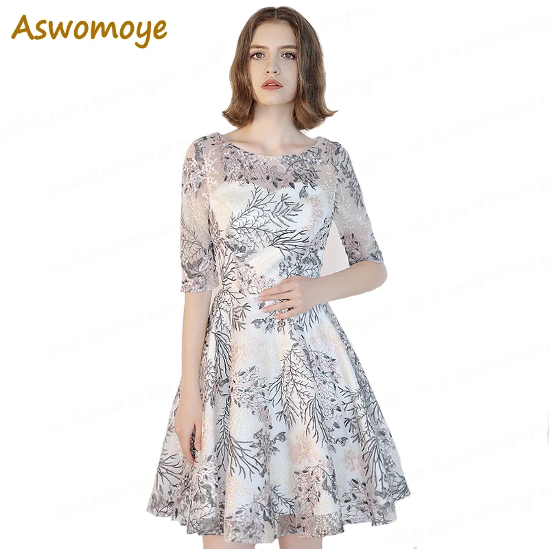 Aswomoye вечернее платье 2018 Новое Стильное с аппликациями рукавом до локтя
