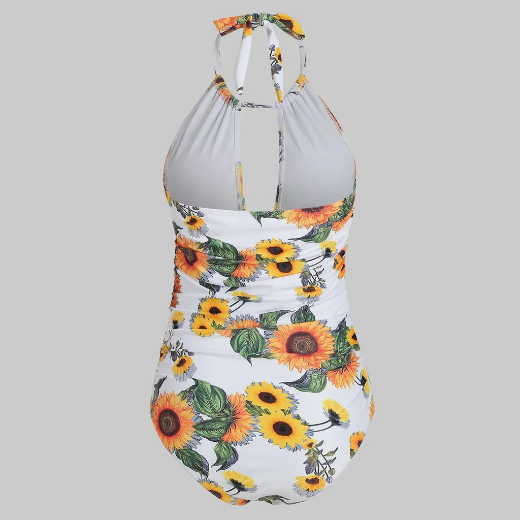 Женский купальник Цельный с подсолнухом открытой спиной монокини zwemkleding vrouwen