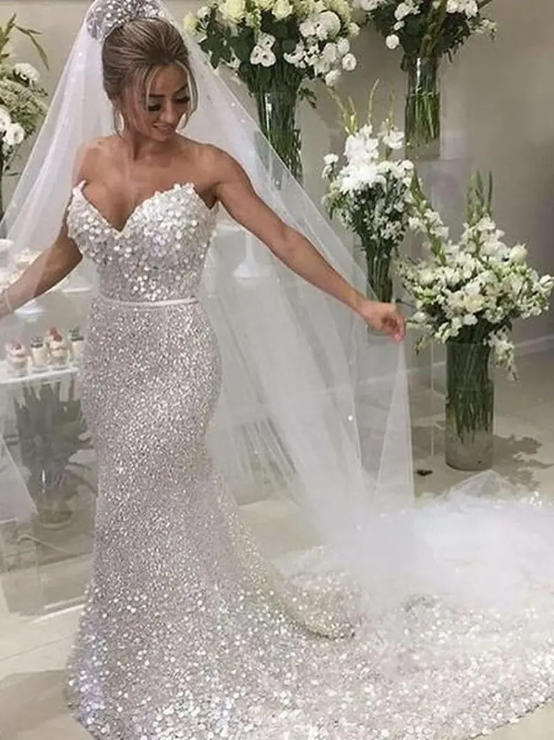 Bling Свадебные платья Русалочки Милая подвенечные 2019 изготовление на заказ Vestido De