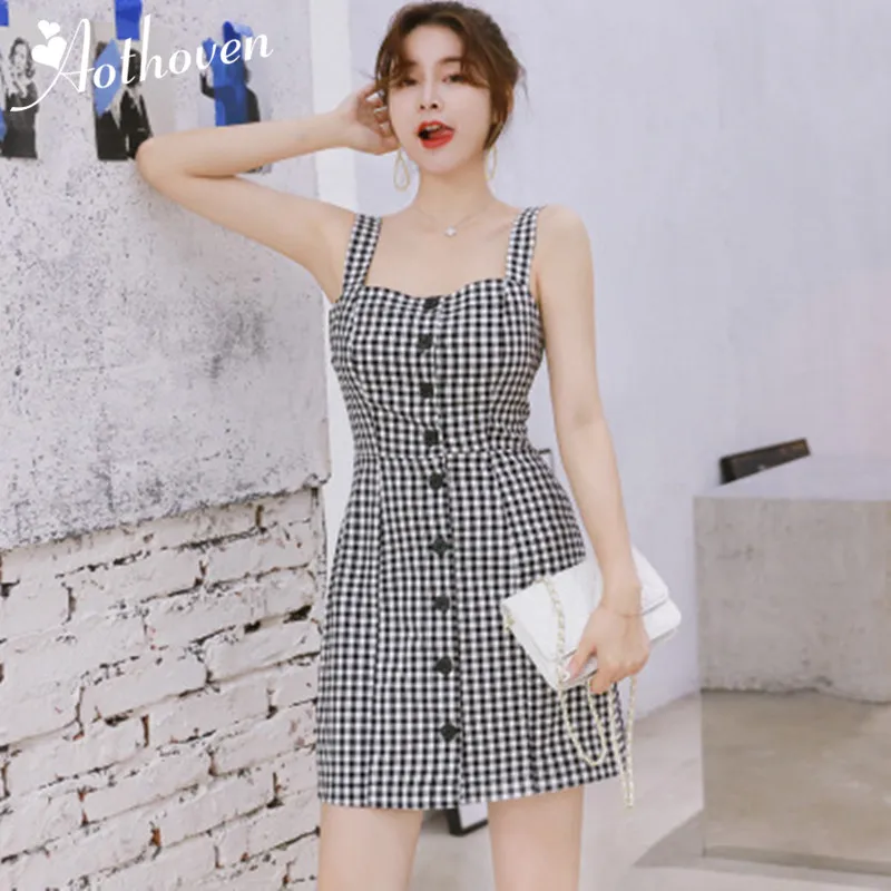 

Summer Vintage Black Plaid Pencil Dresses Spaghetti Strap Sleeveless Womens Dress Office Ladies Bandage Bodycon Sexy Party Dress