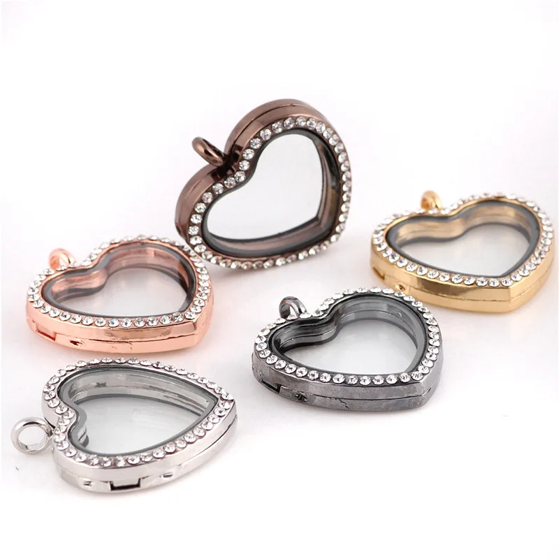 Новое поступление 30*28 мм Стразы Сердце плавающий медальон с памятью ожерелье