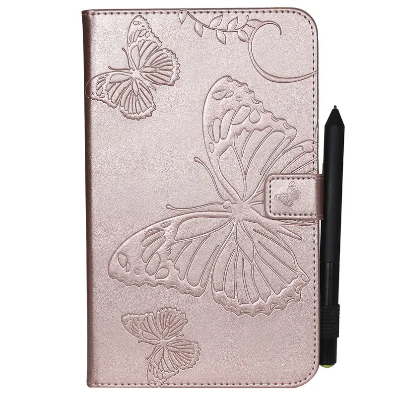Rose gold Чехол для Funda iPad Mini 1 2 3 4 7," чехол с тиснением бабочки из искусственной кожи чехол-подставка с функцией автоматического пробуждения/спящего режима - Цвет: Rose gold