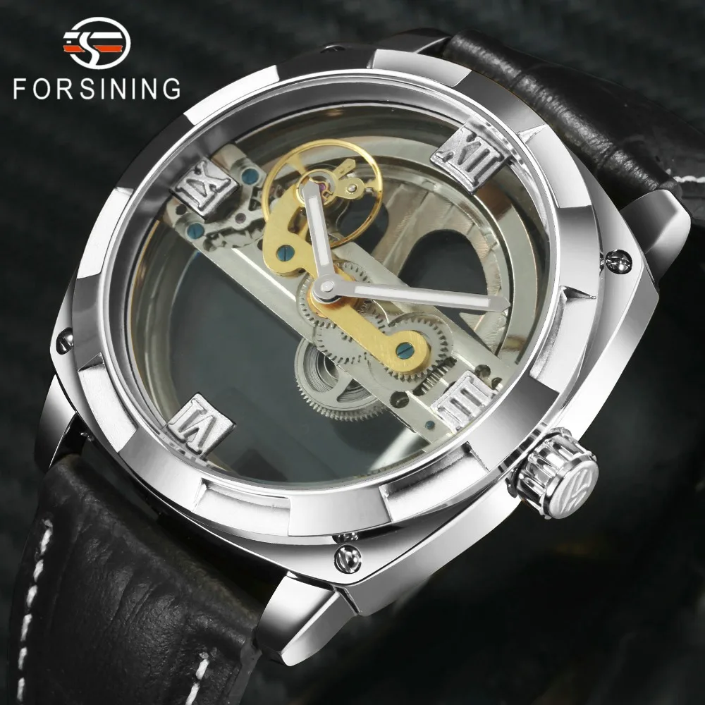 FORSINING Лидирующий бренд Винтаж Классический Золотой мост часы для мужчин из