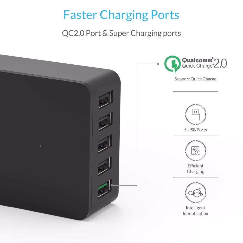 Быстрое зарядное устройство USB ORICO QSE QC2.0 5V2. 4A/9V2A/12V1. 5A 4 5 портов настольное для