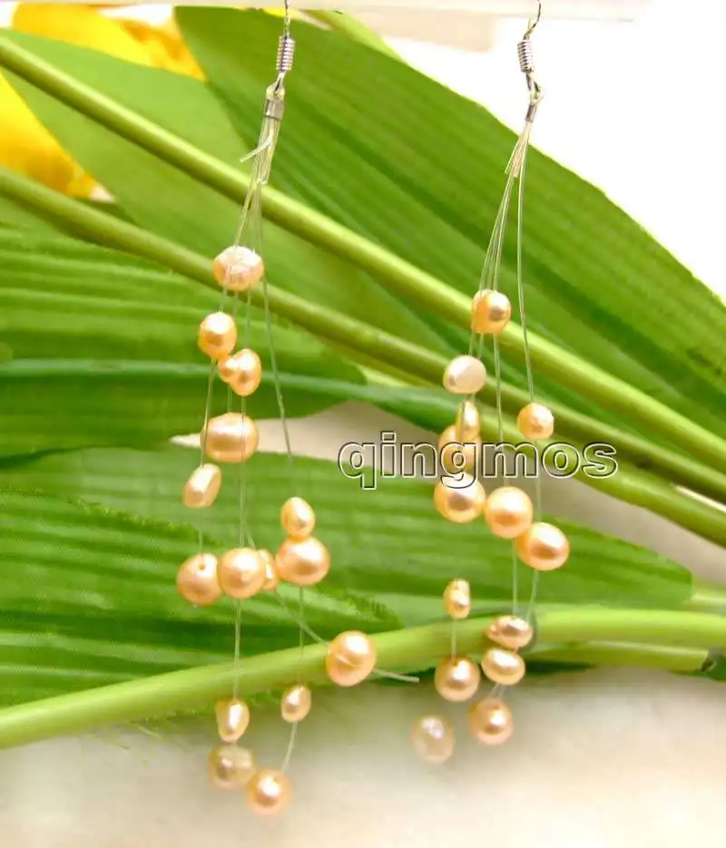 

4-7mm BAROQUE Pink Natural Freshwater Pearl 4 strands 4.5" Starriness Earring-ear477 wholesale/retail Free shipping