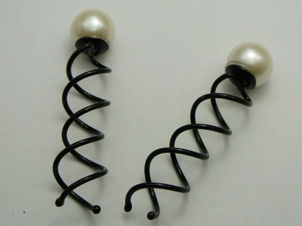 

10 Black Metal Twist Hair Pin Grips Spirals Bobby Pins With Pearl 63mm