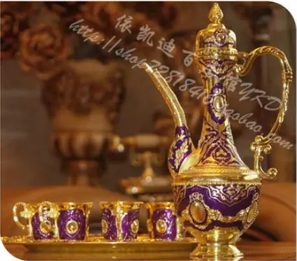 8 шт./компл. Редкие антикварные золотые + фиолетовые металлические винные кувшин