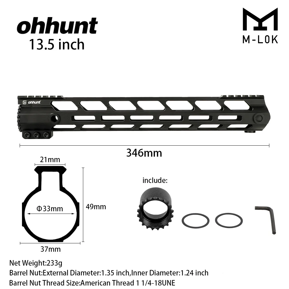 13.5 inch Black Ohhunt " 9" 1" 12" 13," 15" 1" AR15 бесплатно поплавок M-LOK Handguard Пикатинни ультра легкий тонкий стиль стальной баррель гайка - Цвет: 13.5 inch Black
