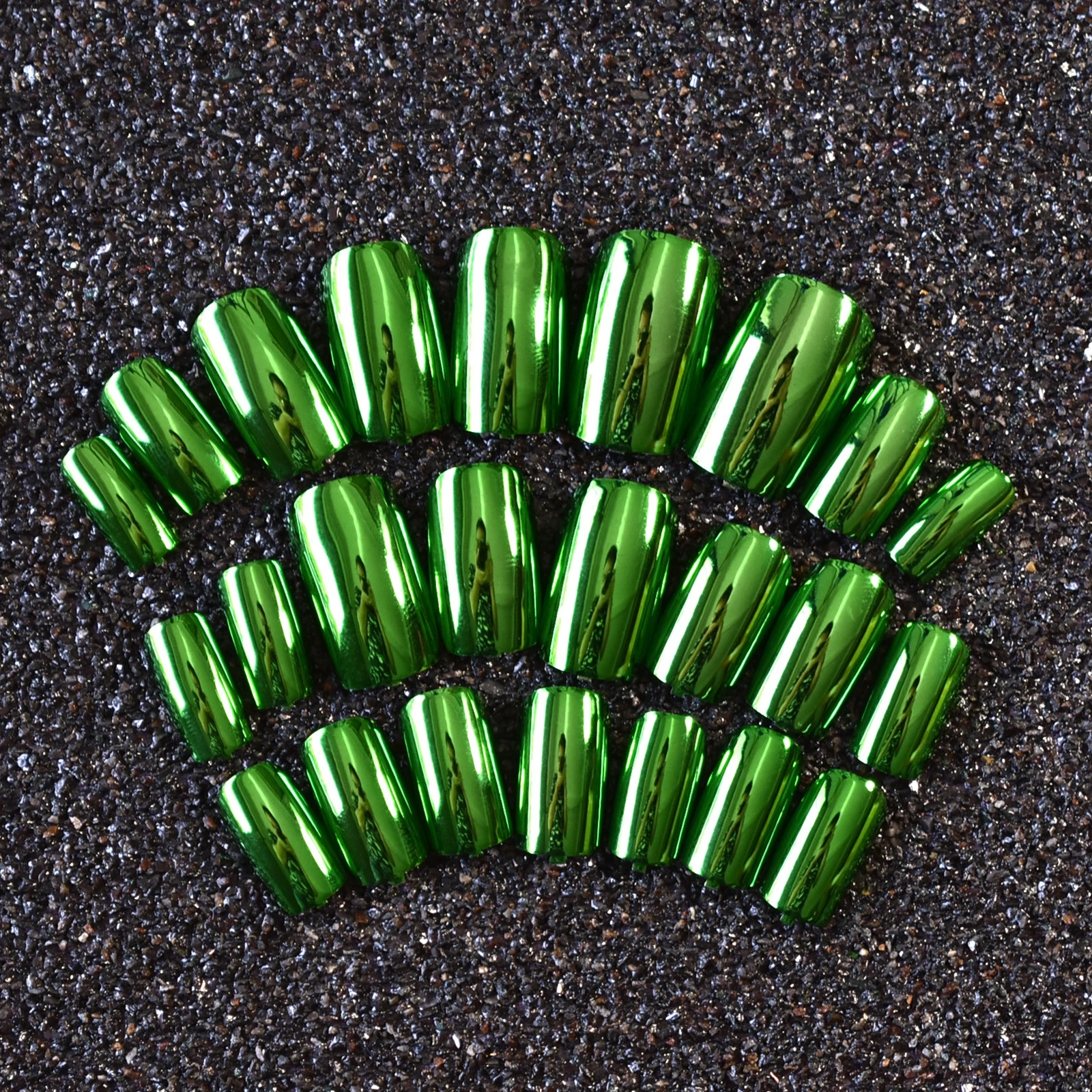 24 шт/комплект зеленый металлик накладные ногти для ног полного покрытия