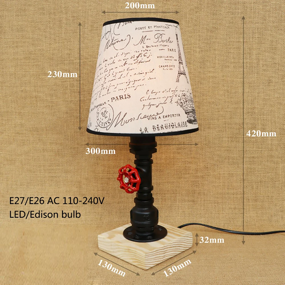 

Modern vintage art deco table lamp bedside steam punk fabric lampshade E27 / E26 LED lights for bedroom workroom workshop office