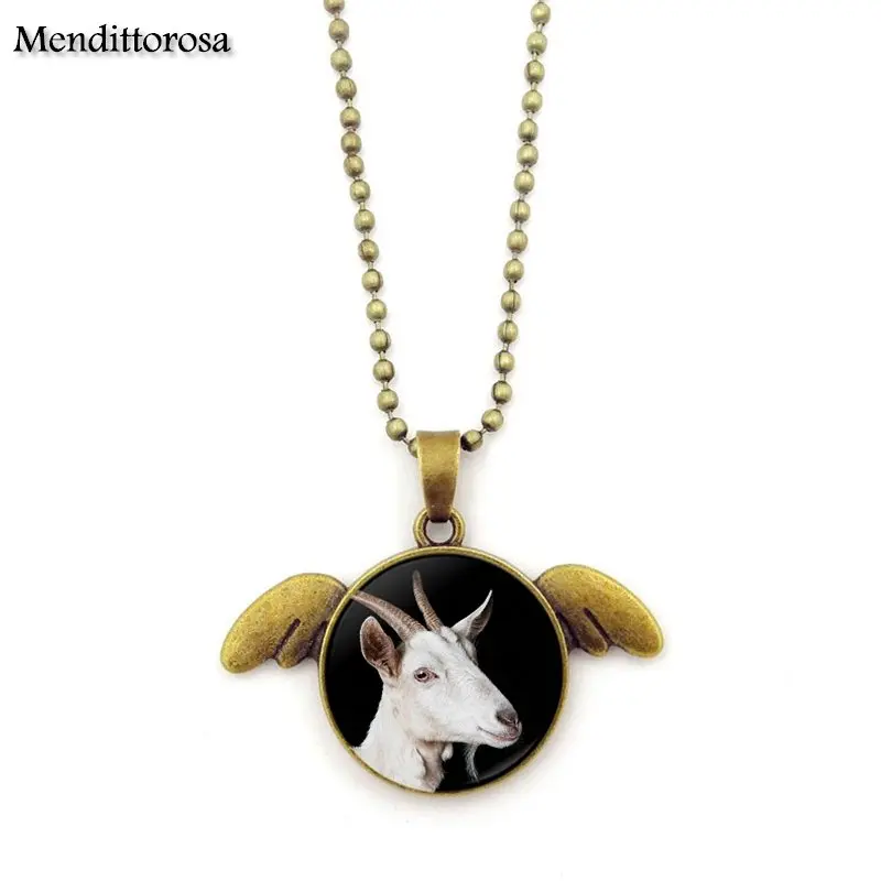 Ожерелье Mendittorosa Statement Handmade Bronze Color Glass для женщин, прекрасный длинный украшение с крыльями ангела, подарок в виде ювелирных изделий с изображением козла.