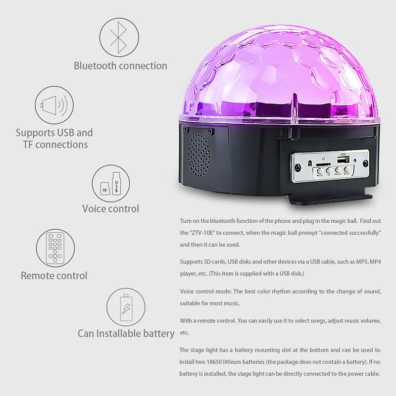 Atotalof Bluetooth светодиодный магический шар 9 Цвет устанавливаемый Батарея свет этапа