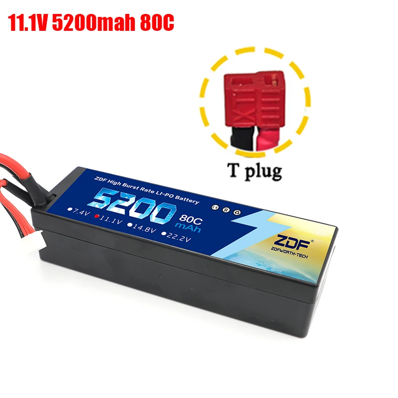 3S5200mah T plug ZDF Lipo Аккумулятор 7,4 V 11,1 V 14,8 V 5200mah 6200mah Hardcase 2S 3S 4S 80C 160C 1/10 1/8 весы для Traxxas Slash 4x4 RC автомобилей лодки - Color: 3S5200mah T plug