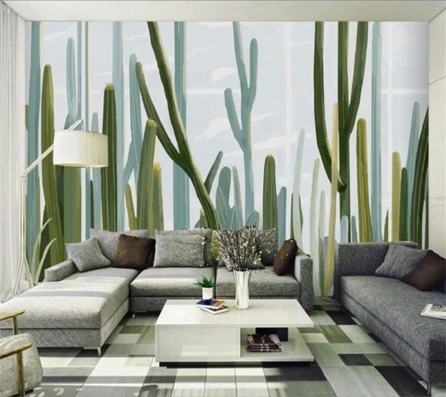 beibehang Custom wallpaper 3d hand-painted cactus Western European style TV background wall paper living room bedroom mural |