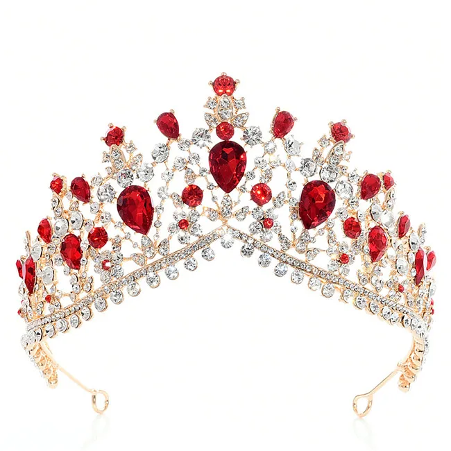 red gold DIEZI барокко черный зеленый камень кристалл диадема в виде короны невесты повязка на голову для свадьбы свадебная диадема Королева Корона аксессуары для волос - Окраска металла: red gold
