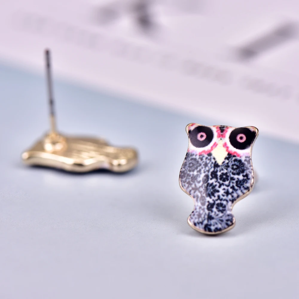 Josbores Cute Little Oil Colorfully Owl Stud Earrings for Women Lovely Cartoon 3D Animal Ear Cuff Fashion Jewelry | Украшения и