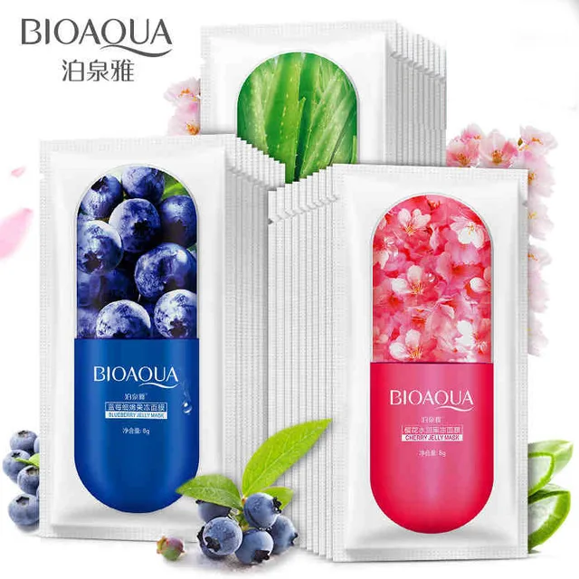 10 шт BIOAQUA отбеливающая черника/вишня/Алоэ Маска для лица отбеливающая контроль жирности против морщин глубокое увлажнение пополнение глубины
