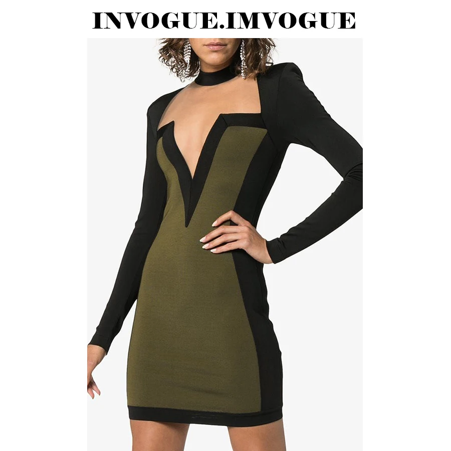 INVOGUE. Женское Сетчатое мини платье с круглым вырезом и длинными рукавами ivogue