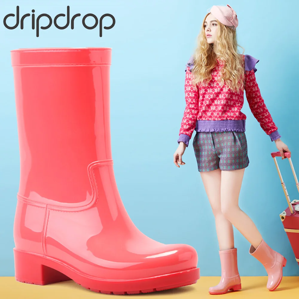 DRIPDROP Женские непромокаемые сапоги до середины икры Резиновые сапоги модные женские ярких цветов