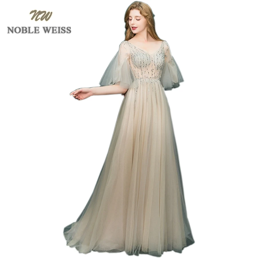 Благородный WEISS вечерние платья Robe De Soiree ТРАПЕЦИЕВИДНОЕ Бисероплетение