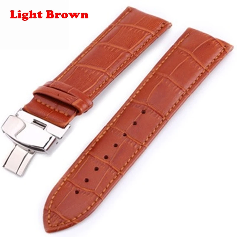Light Brown TEAROKE кожаный ремешок для часов бабочка раскладывающаяся пряжка 12 14 16 18 19 20 мм 22 мм 24 мм Полированная Металлическая Застежка аксессуары для часов - Цвет ремешка: Light Brown