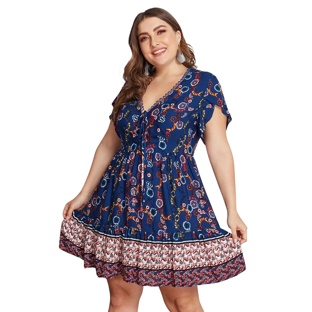Женское богемное пляжное платье с v-образным вырезом короткое коротким рукавом и