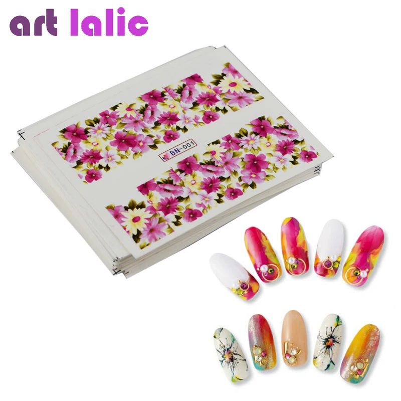 

24 Sheets Nail Sticker Flower Water Transfer Decals Foil Rose Peony Sakura Floral Design Nail Art Tips Wrap For Valentine's Day