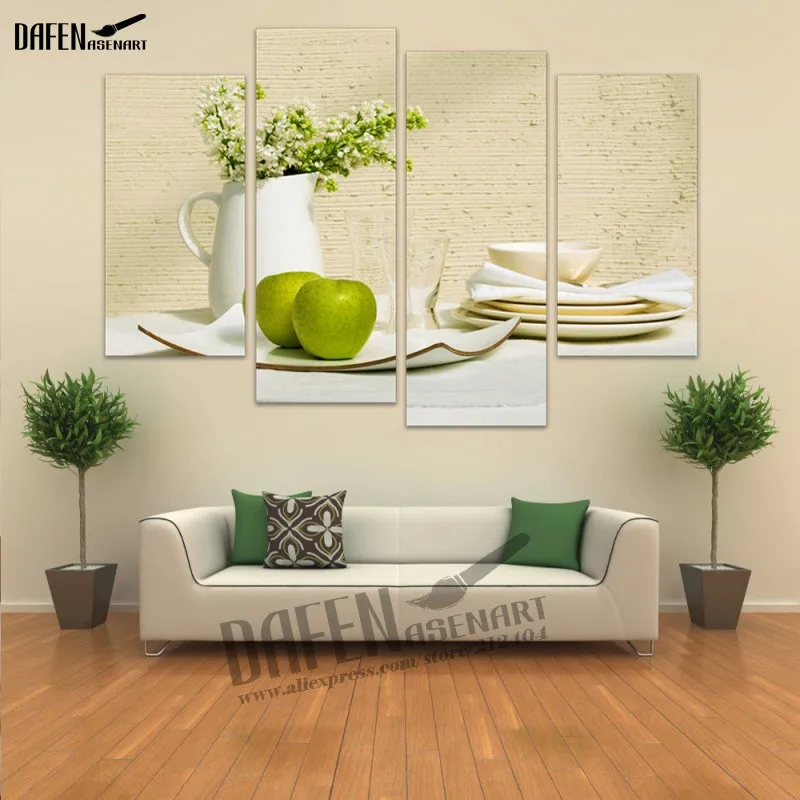4 панели кухонный декор с фруктами холст абстрактная живопись на стене подвесная