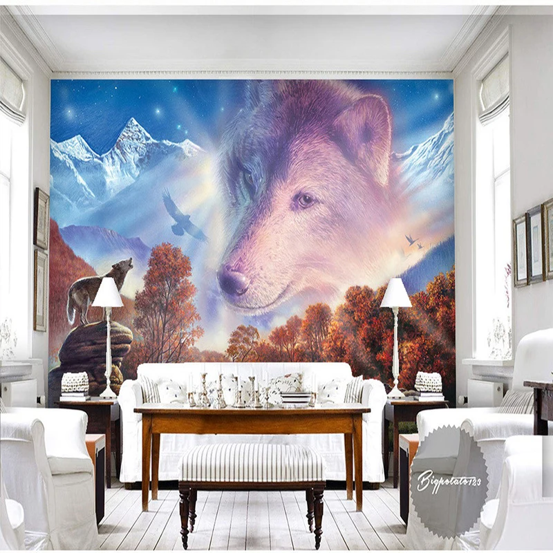 Пользовательские 3d Настенные обои с изображением головы волка мира гостиной