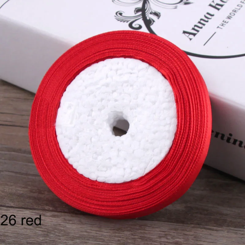 26 red 25 ярдов атласная лента 10 мм корсажные ленты DIY лук Ремесло Декор для упаковки подарков Свадебная вечеринка украшения принадлежности для скрапбукинга - Цвет: 26 red