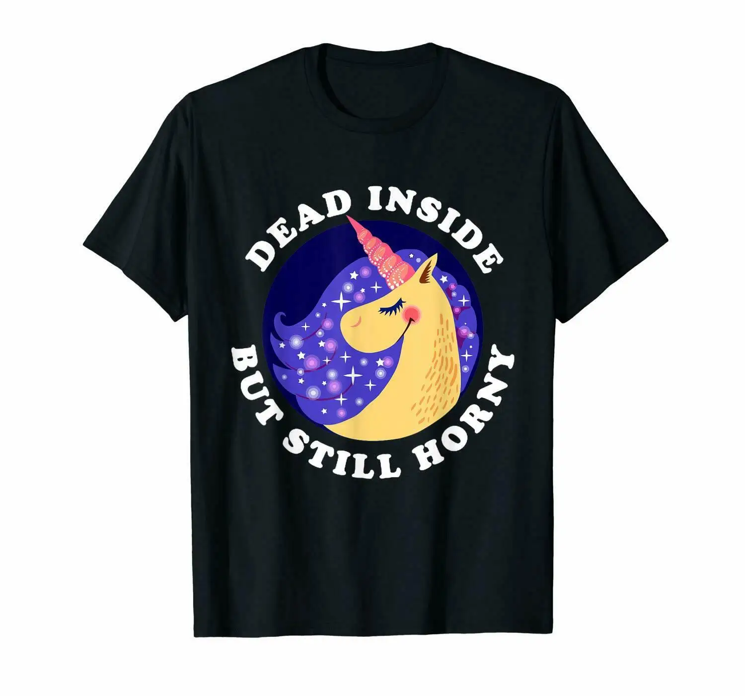 Dead Inside но все еще роговой Единорог Милая Черная футболка размеры удобная