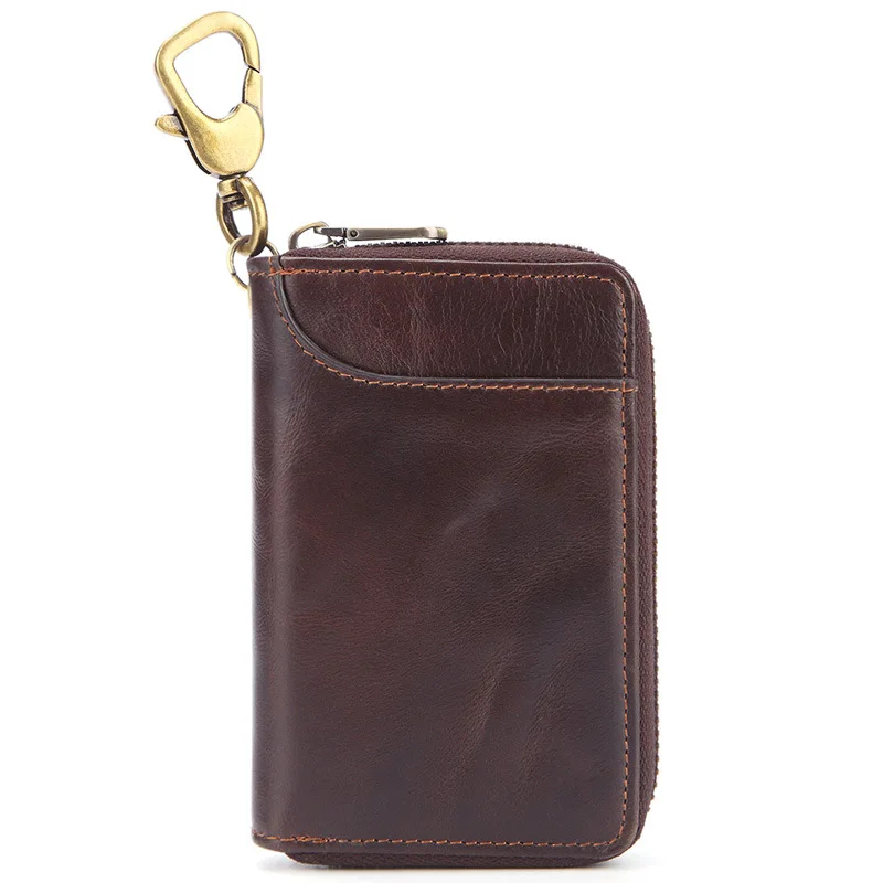 brown key holder Ретро, коровья кожа, ключница для мужчин, кофейный, на молнии, ключница, ключница, автомобильный Органайзер, держатели - Цвет: brown key holder