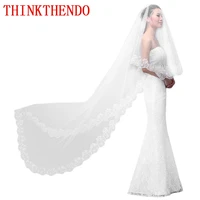 women pure white wedding veil 3m long embroidered floral lace scalloped bridal cathedral 1 layer party accessories without comb