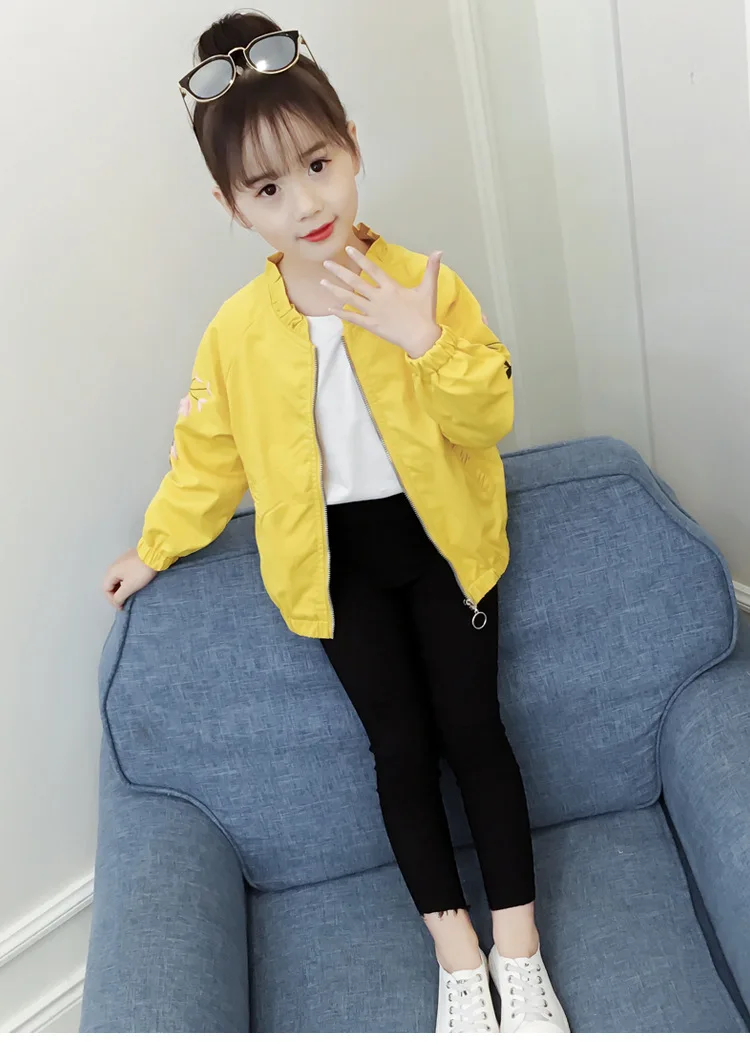 Осенняя куртка для девочек новинка 2019 корейские куртки с вышивкой осенние пальто