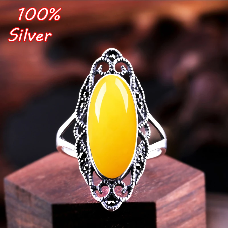 

Wholesale 925 Sterling Silver Color Adjustable Vintage Ring Base Settings With 8*19MM Oval Wax Turquoise Ring Blanks DIY Jewelry