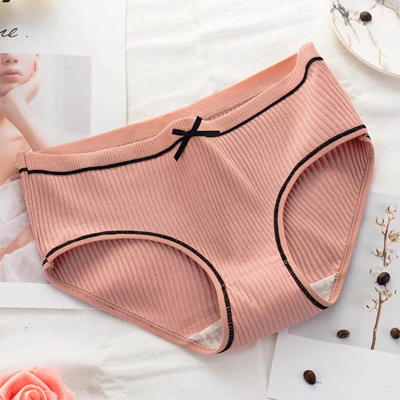 Deep pink Дышащее модное сексуальное нижнее белье, женское нижнее белье в полоску с бантом, простые повседневные 1 шт., новые трусики, нижнее белье для женщин - Цвет: Deep pink