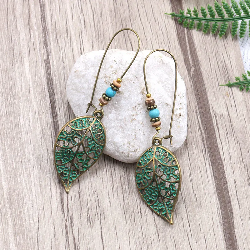 

Bohemian Fashion Creative Alloy Ladies Earrings Hollow Leaves Leaf Shape Retro Ladies Long Earrings Casual Wild Jewelry Gift