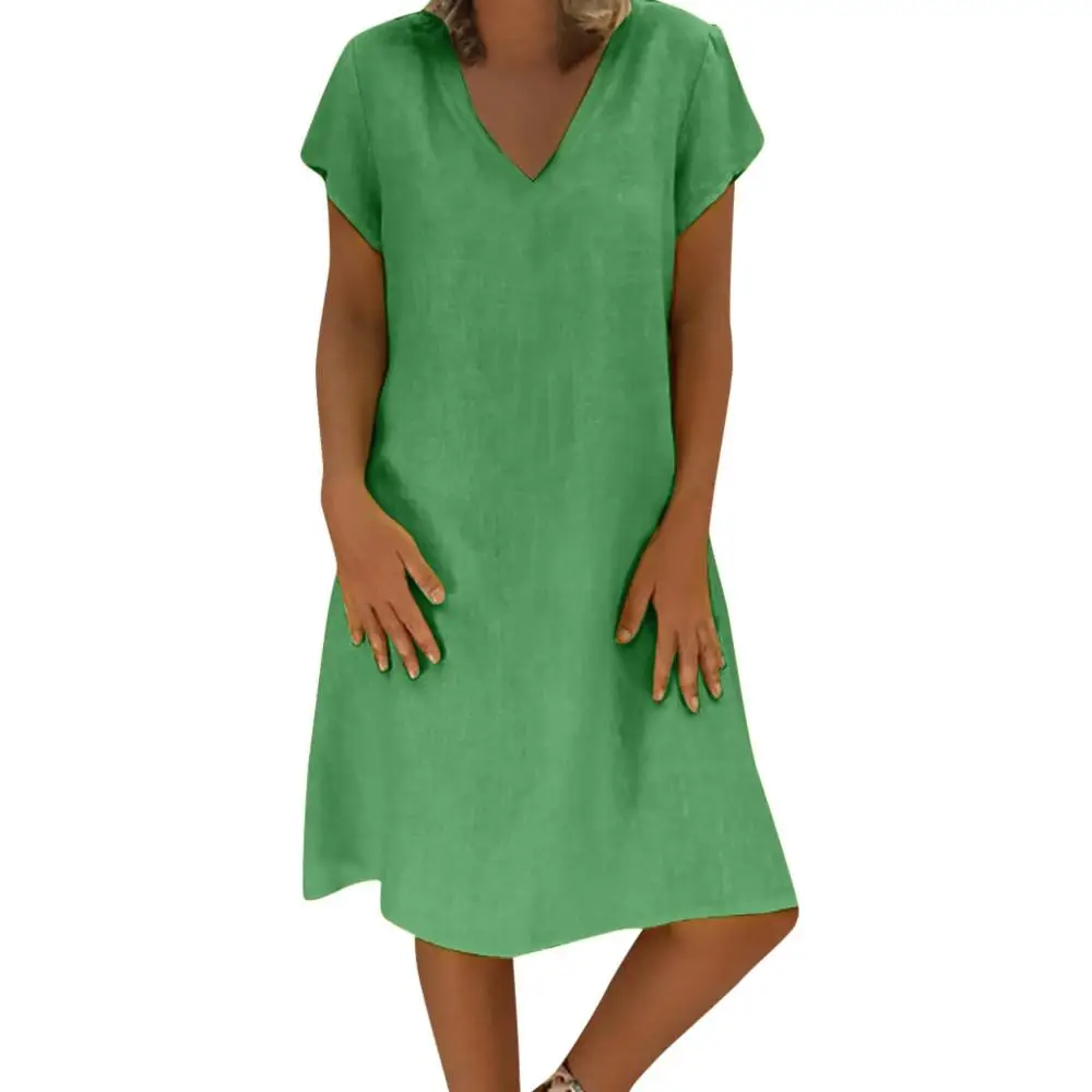 Grass green Летнее корейское женское платье элегантная женская одежда Vestidos винтажная повязка пляжная хлопковая Свободная Женская повседневная с коротким рукавом - Цвет: Grass green