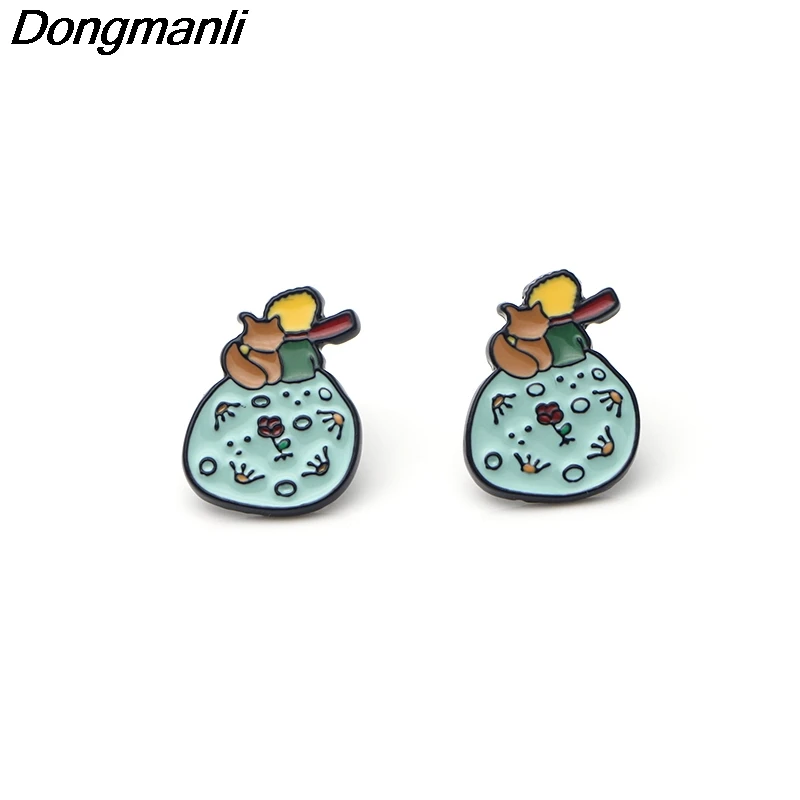 P2605 Dongmanli Симпатичные Le Petit Prince серьги гвоздики для женщин дети Эмаль ювелирные