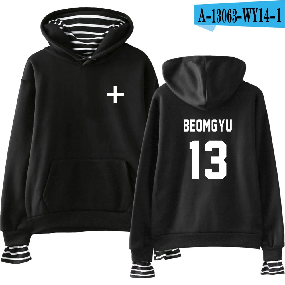 TXT together Fake Two Piece толстовки Осенние теплые толстовки с длинными рукавами толстовки женские/мужские 2XL - Цвет: black