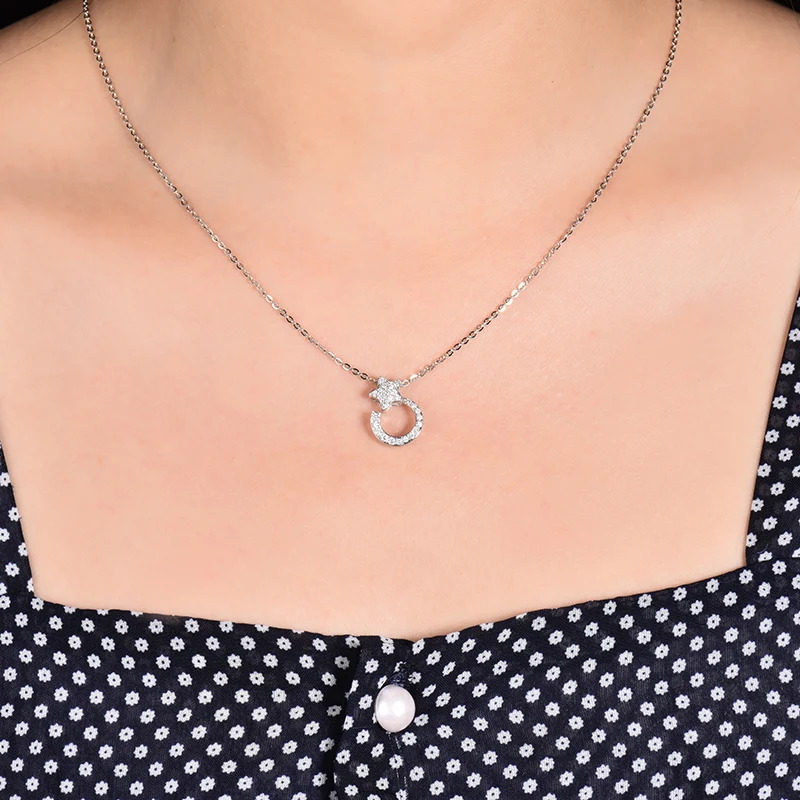 Простой дизайн настоящее Твердое 18K белое золото сверкающий бриллиант кулон ожерелье любящее хорошее