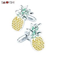 savoyshi fashion shirt cufflinks for mens gift cuff buttons high quality funny enamel pineapple cuff links brand jewelry