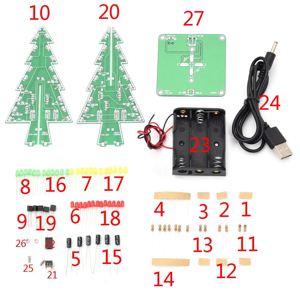 Трехмерное 3D Дерево LED DIY Kit красный/зеленый/желтый светодиодная вспышка цепи части электронный Забавный набор подарок